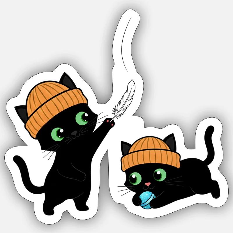 Two cute kittens playing. Unique. - Sticker size S (10 x 10 cm) - white matte