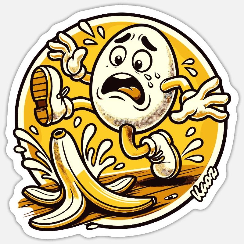 Comic egg slips on banana peel Sticker size S (10 x 10 cm)