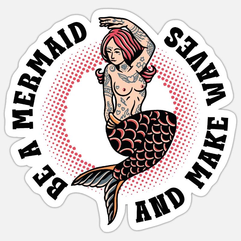 Diction de la sirène – Déclaration vintage Make Waves - Sticker taille S (10 x 10 cm) - blanc mat