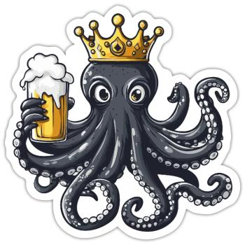 Octopus Beer King - Sticker size S (10 x 10 cm) - white matte - Front