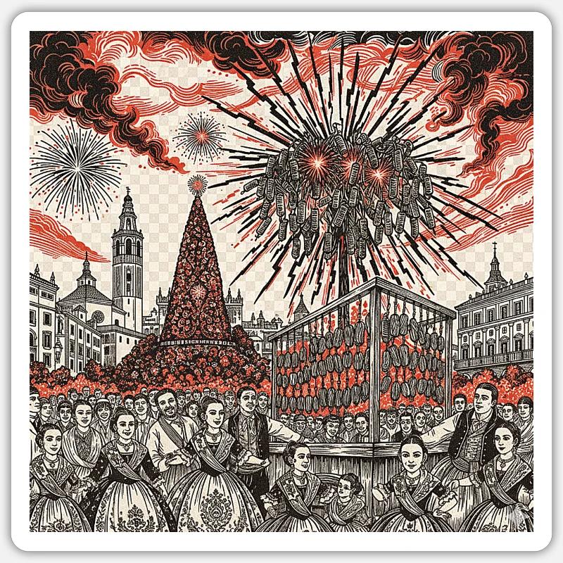 Valencia Fallas Tradition - Sticker Größe S (10 x 10 cm) - Mattweiß
