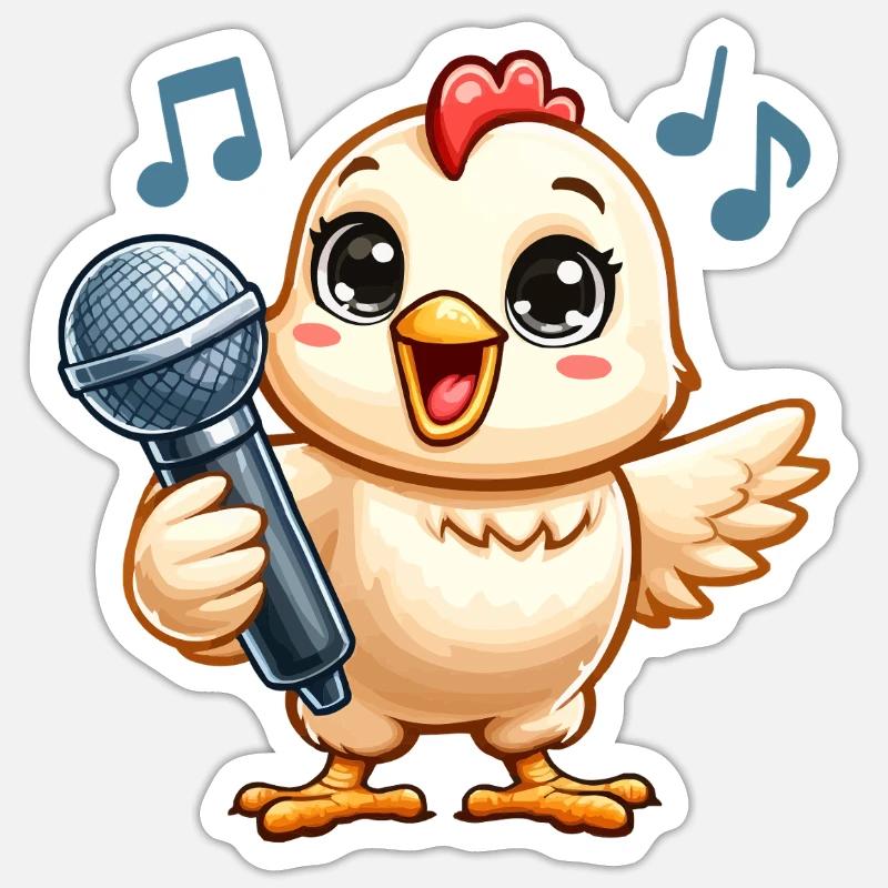 Chick Karaoke with Microphone - Sticker size S (10 x 10 cm) - white matte
