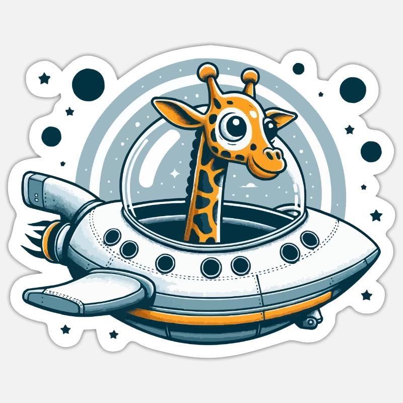 Aventure spatiale de girafe - Sticker taille S (10 x 10 cm) - blanc mat