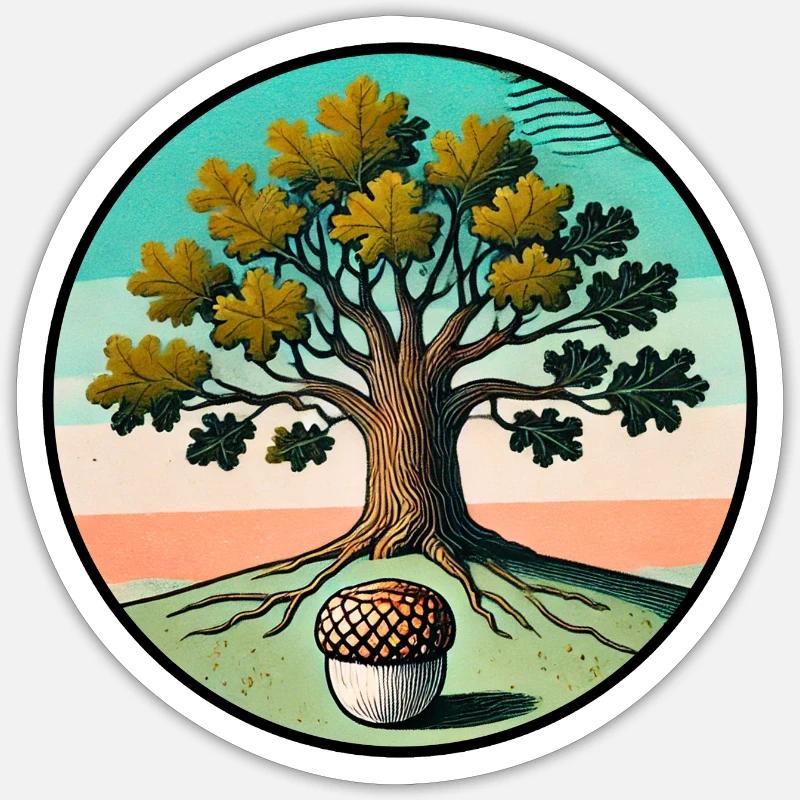 Retro-Baum des Lebens mit Eichel Sticker Größe S (10 x 10 cm)