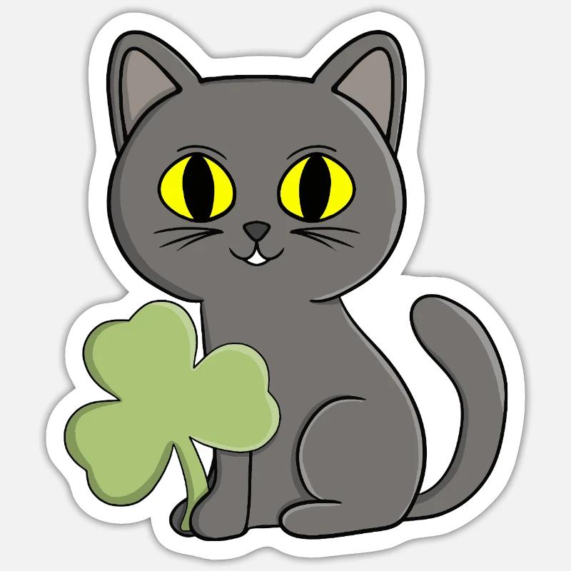 Charme trèfle trèfle chat gris - Sticker taille S (10 x 10 cm) - blanc mat