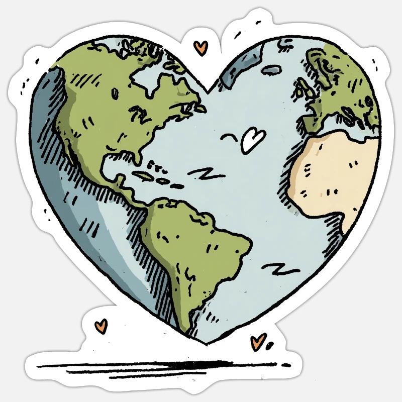 Herz der Erde Globus - Sticker Größe S (10 x 10 cm) - Mattweiß