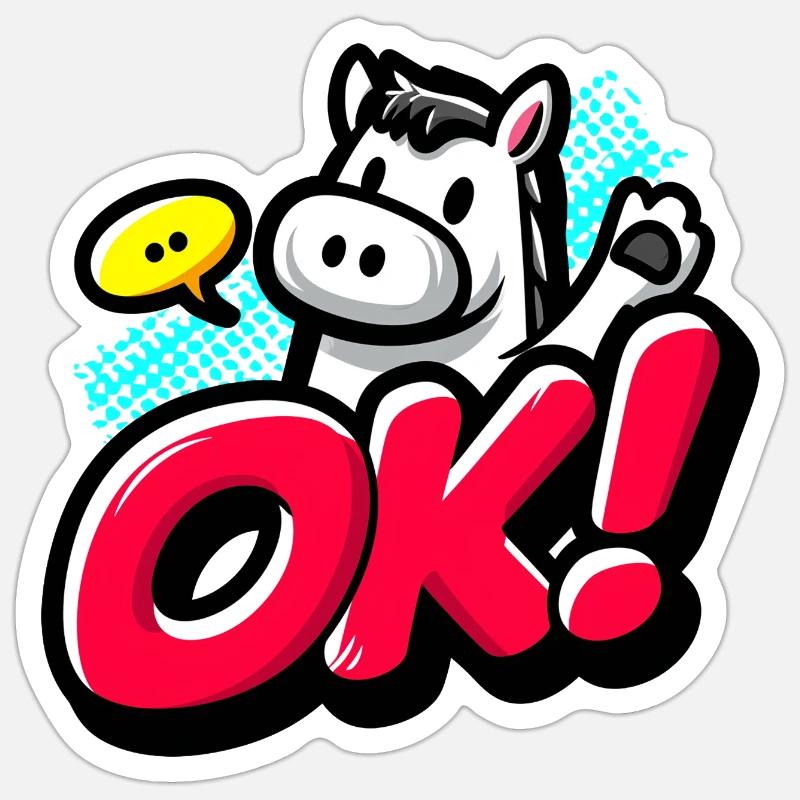 OK Pony - Sticker taille S (10 x 10 cm) - blanc mat
