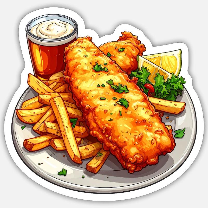 Fish and chips - Sticker size S (10 x 10 cm) - white matte