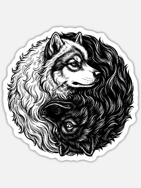 Eurasier | Yin Yang | Hintergrund Weiß - Sticker Größe S (10 x 10 cm) - Mattweiß