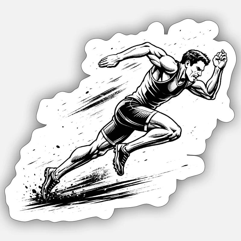 100m Sprinter in Comic-Ink style - Sticker size S (10 x 10 cm) - white matte