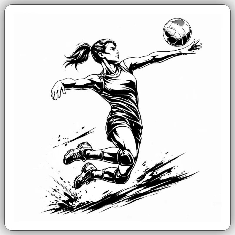 Puissance de volley-ball – Joueuse dynamique - Sticker taille S (10 x 10 cm) - blanc mat