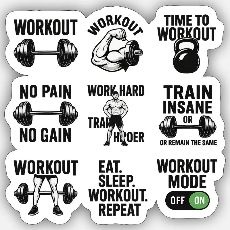 Power Gym Black Patterns Workout - Sticker Größe S (10 x 10 cm) - Mattweiß