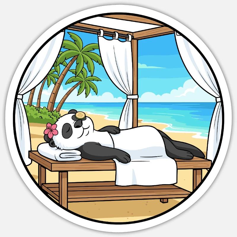 Beach Spa Panda Bear Relaxing Art - Sticker size S (10 x 10 cm) - white matte