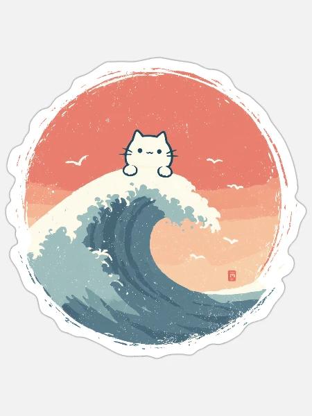 Katzenwelle am Abendmeer - Sticker Größe S (10 x 10 cm) - Mattweiß