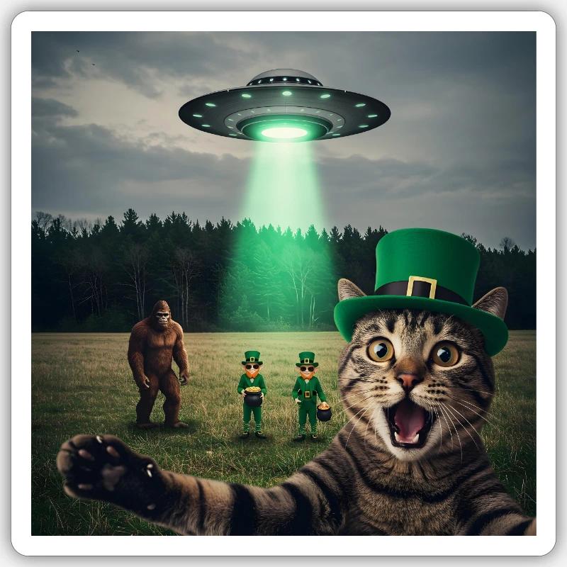 Funny Cats Selfie St Patricks Day - Sticker size S (10 x 10 cm) - white matte
