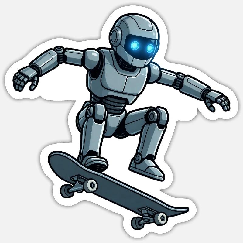 02 Le Robot Urbain Skateboard - Sticker taille S (10 x 10 cm) - blanc mat