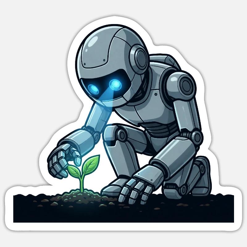 5 Le Robot Botaniste - Sticker taille S (10 x 10 cm) - blanc mat