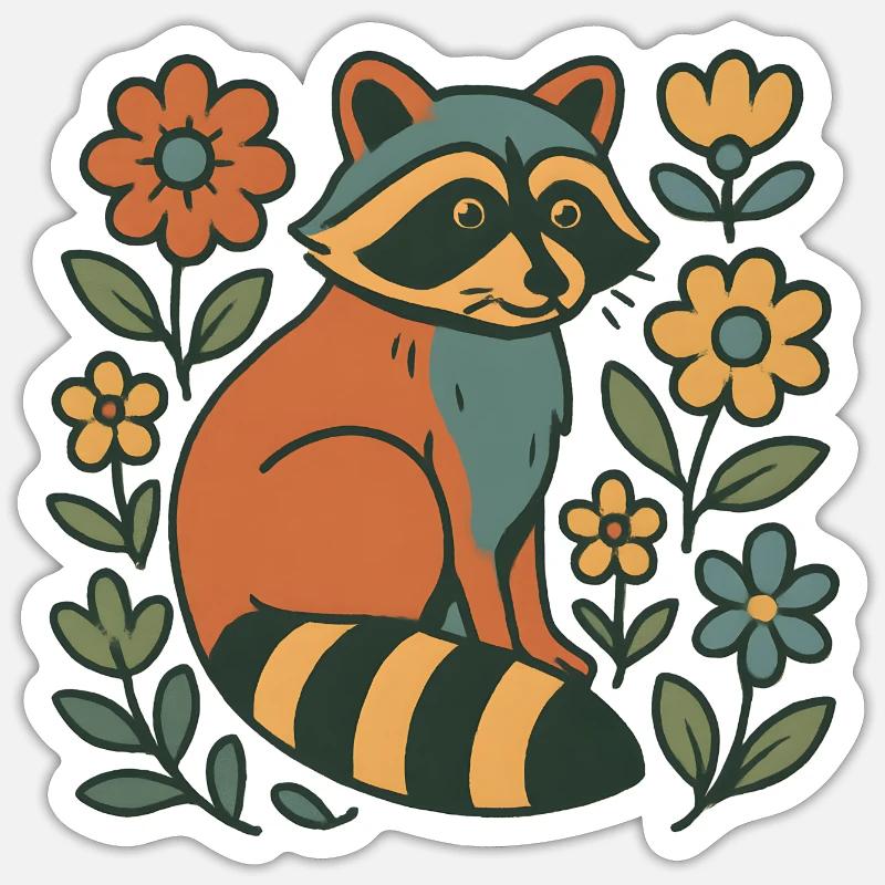 Waldfreund Waschbär im Blütenrausch - Sticker Größe S (10 x 10 cm) - Mattweiß