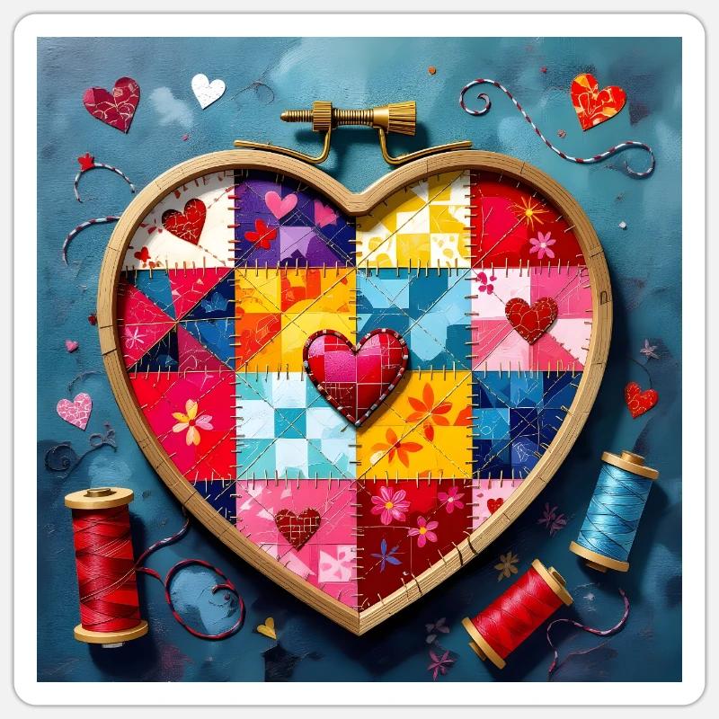 Art patchwork en cœur - Sticker taille S (10 x 10 cm) - blanc mat