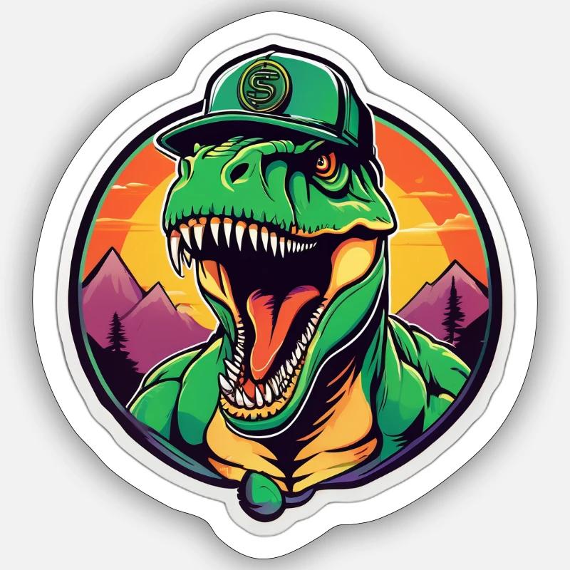 Dinosaurier-Sonnenuntergangs-Kopfschmuck - Sticker Größe S (10 x 10 cm) - Mattweiß