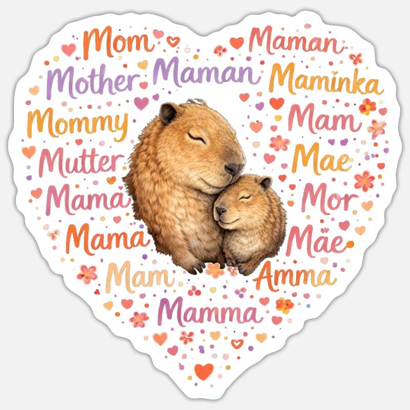 Capybara Mama Herz – Muttertag Geschenk Sticker Größe S (10 x 10 cm)