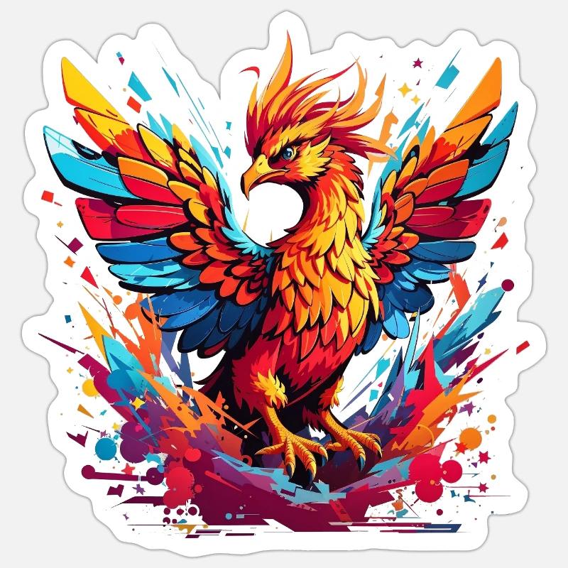 Feuerphönix Farbexplosion - Sticker Größe S (10 x 10 cm) - Mattweiß