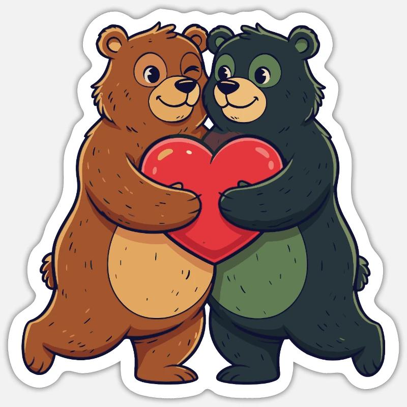 Zwei Bären Herzfreundschaft - Sticker Größe S (10 x 10 cm) - Mattweiß