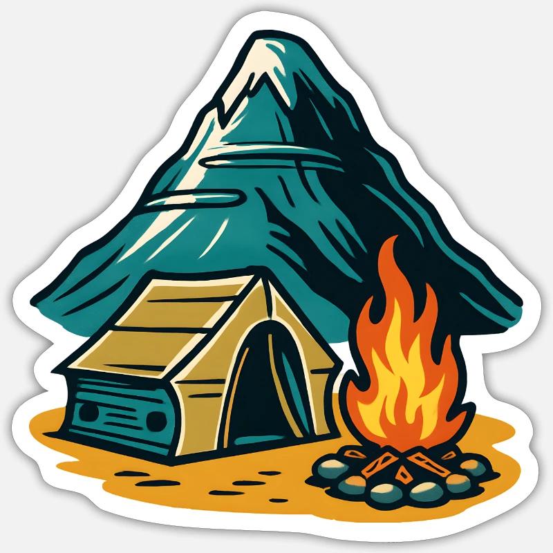Mountain camping fire pit - Sticker size S (10 x 10 cm) - white matte