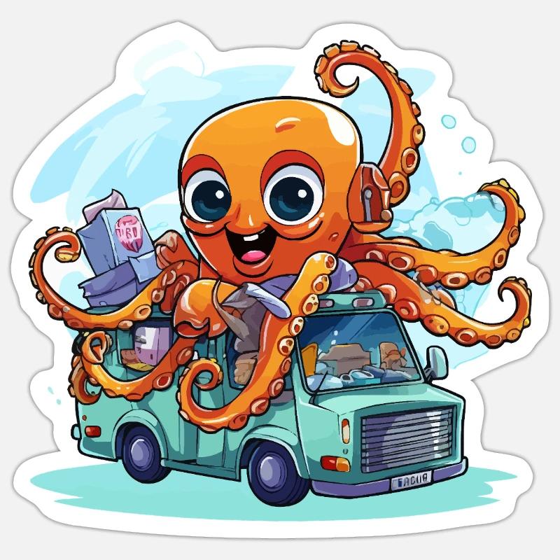Squid captain in van - Sticker size S (10 x 10 cm) - white matte