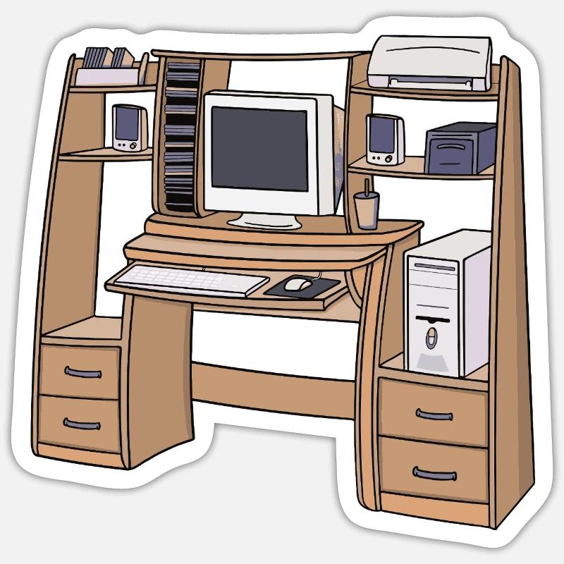 Retro-Computerschreibtisch-Setup 90er 2000er Nostalgie Sticker Größe S (10 x 10 cm)