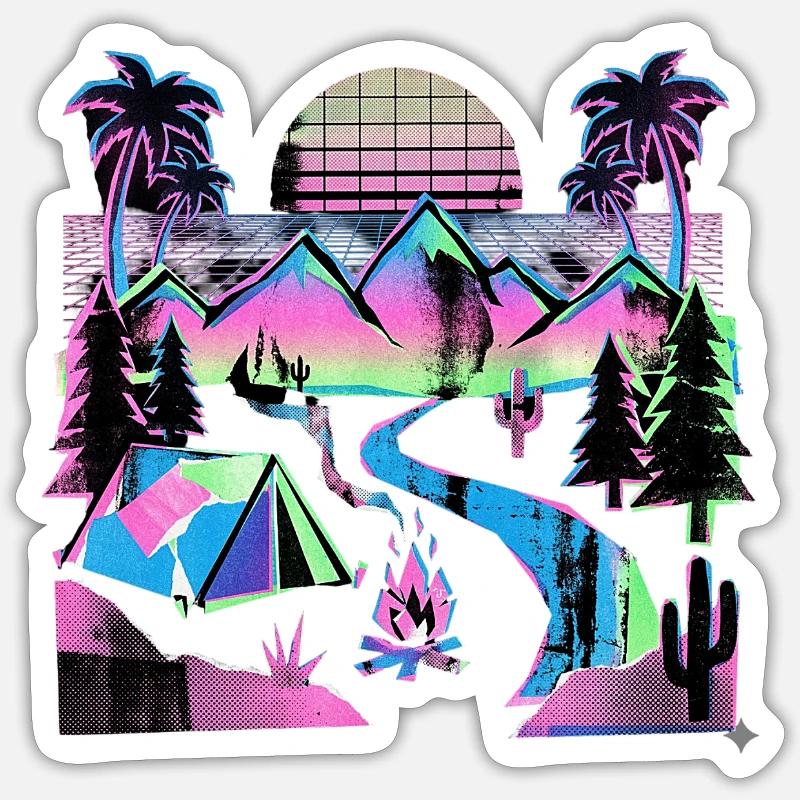 Retro Wave Camper - Sticker size S (10 x 10 cm) - white matte