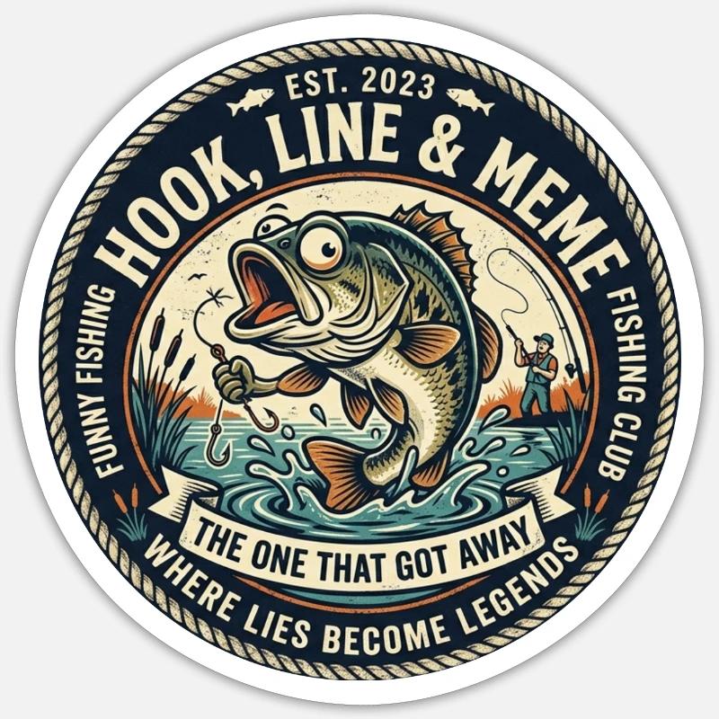 Ligne & Hook Legends Patch, pêche amusante - Sticker taille S (10 x 10 cm) - blanc mat