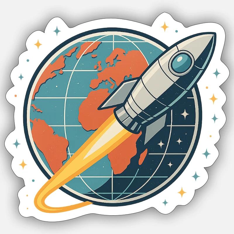 Rocket launch over globe - Sticker size S (10 x 10 cm) - white matte