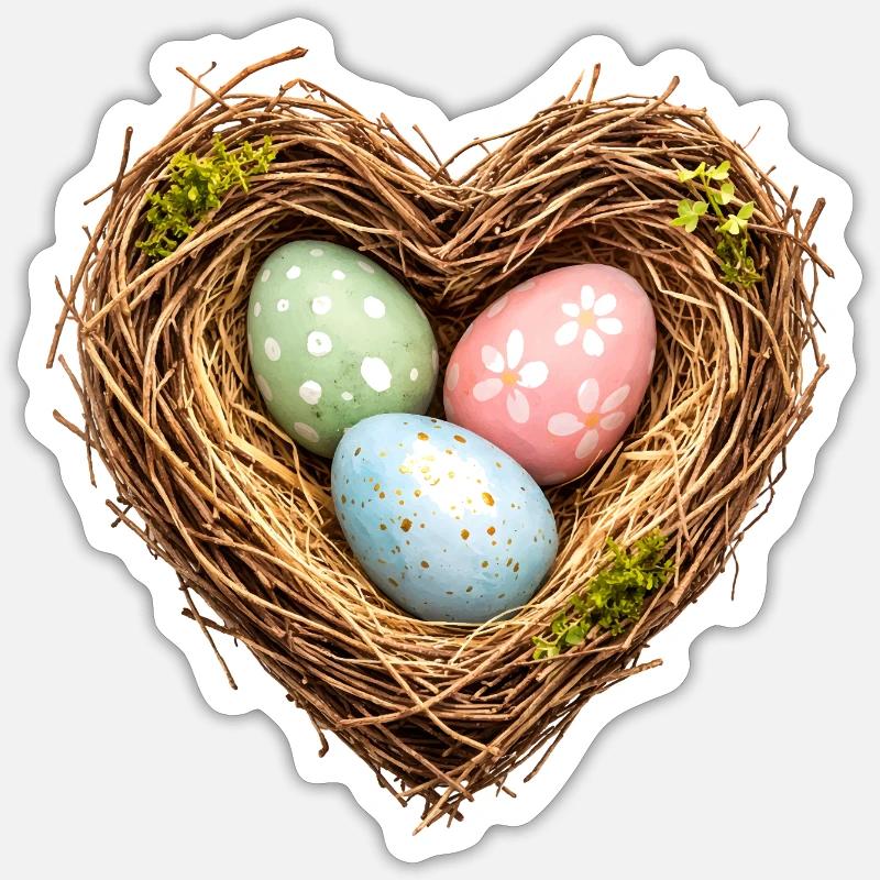 Heart-shaped Easter basket with eggs - Sticker size S (10 x 10 cm) - white matte