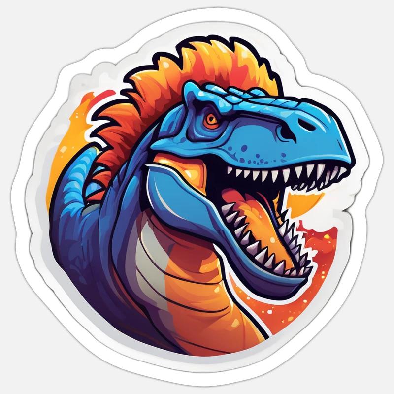 Fire Blue Raptor Cartoon Sticker size S (10 x 10 cm)