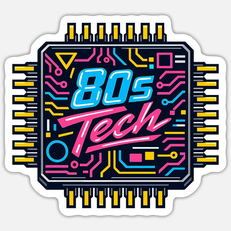 80s Tech Neon Chip - Sticker size S (10 x 10 cm) - white matte