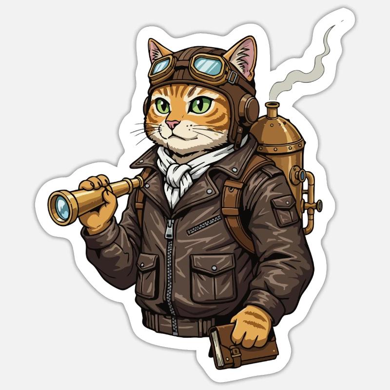 Cat Aviator Steampunk Explorer Curiosity Sticker size S (10 x 10 cm)
