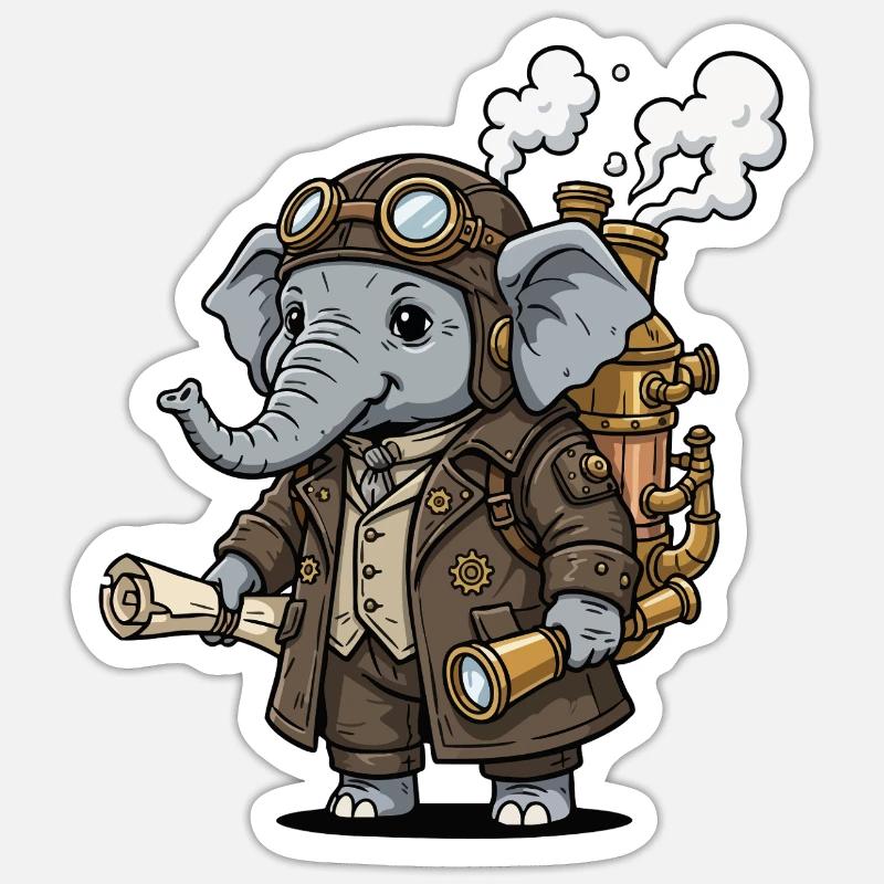 Elephant Explorer Steampunk Steampunk Retro - Sticker Größe S (10 x 10 cm) - Mattweiß