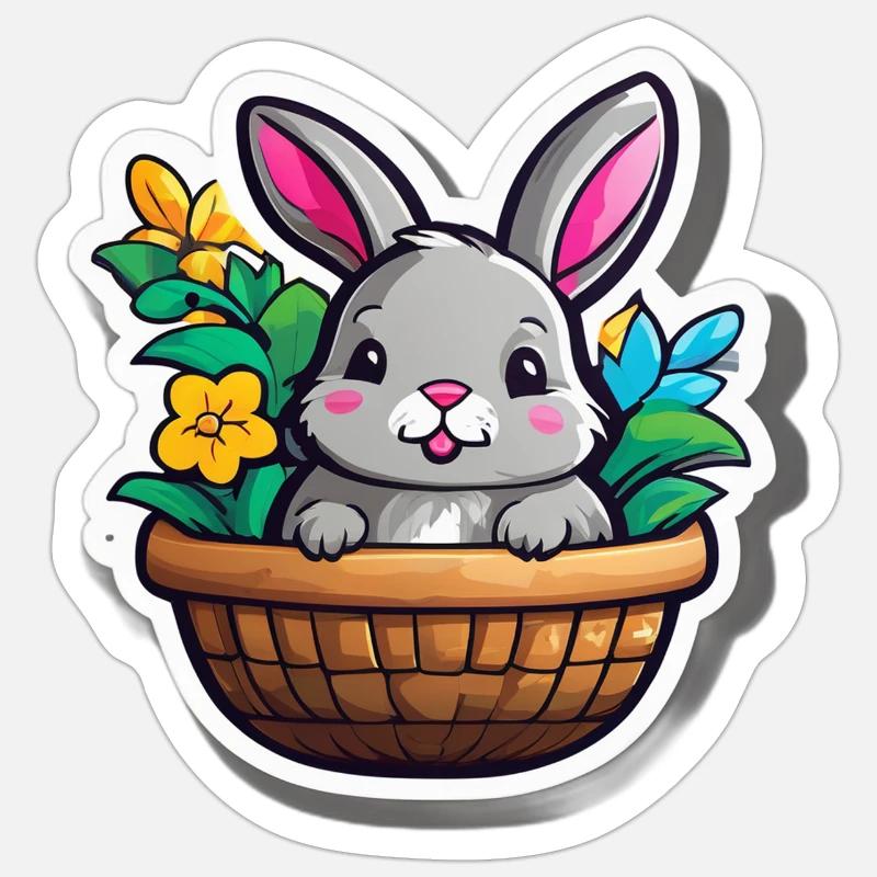 Spring Rabbit in Flower Basket - Sticker size S (10 x 10 cm) - white matte