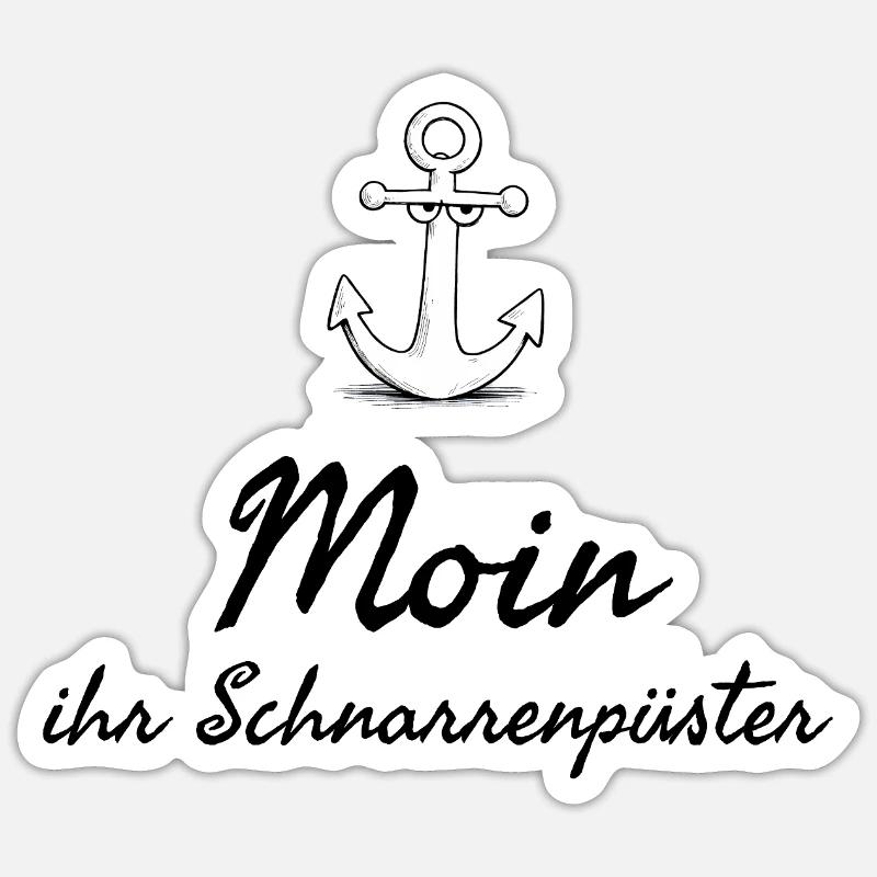 Moin plattdeutsches Schimpfwort mit Anker - Sticker Größe S (10 x 10 cm) - Mattweiß