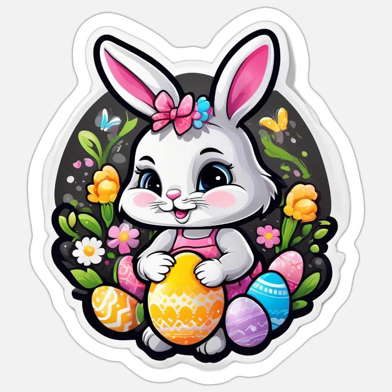 Spring rabbit and colorful eggs Sticker size S (10 x 10 cm)