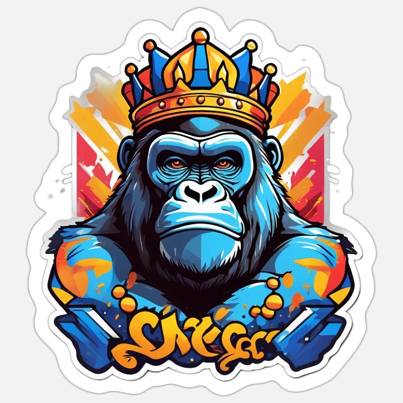 Blue Gorilla Crowned Graffiti - Sticker size S (10 x 10 cm) - white matte
