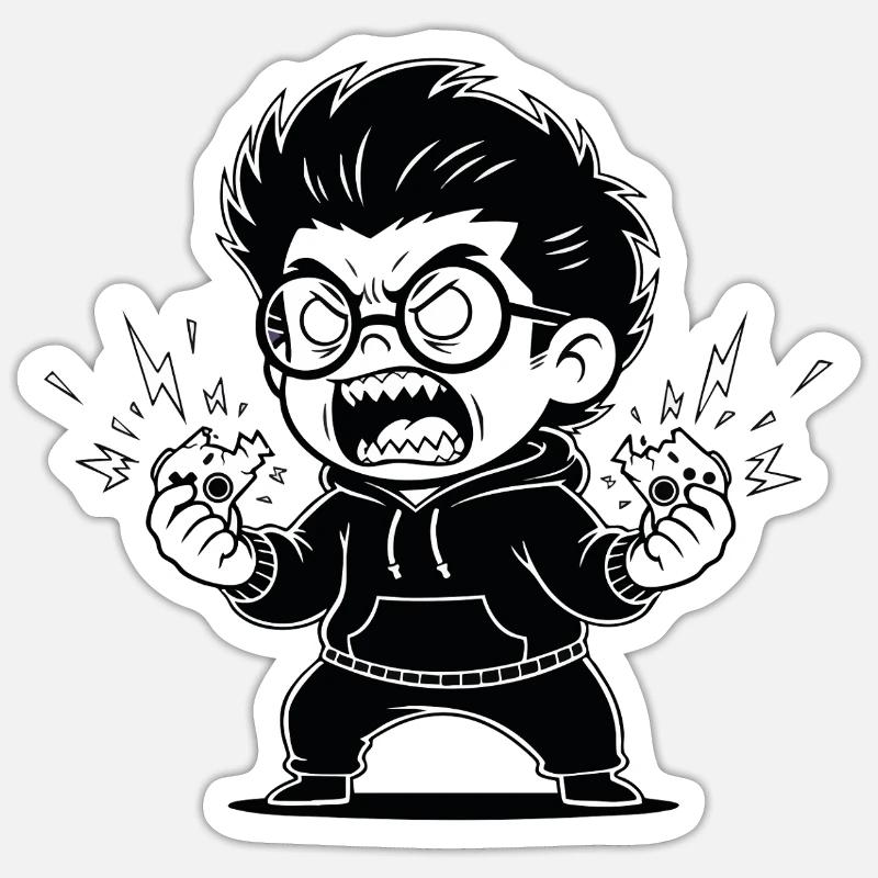 Gamer Anger Controller Broken Rage - Sticker size S (10 x 10 cm) - white matte
