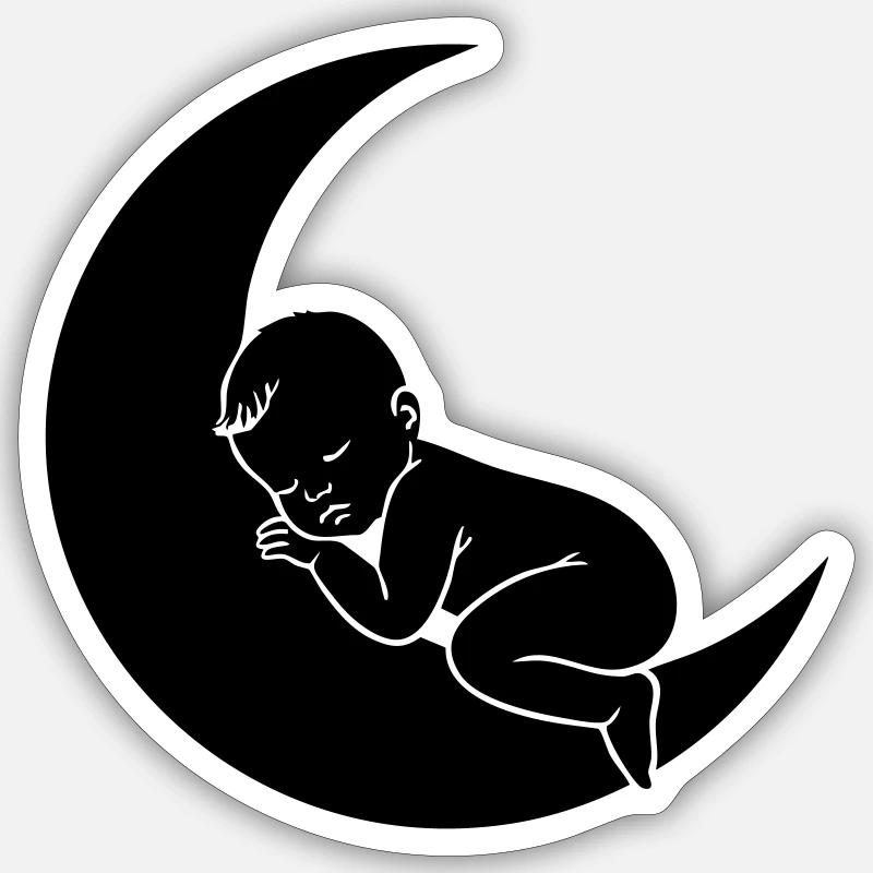 Bébé sur la Lune – Silhouette douce du sommeil Sticker taille S (10 x 10 cm)