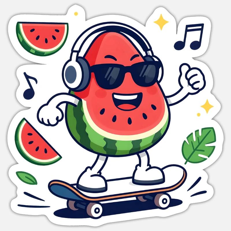 Pastèque Rythmée en Skate Sticker taille S (10 x 10 cm)