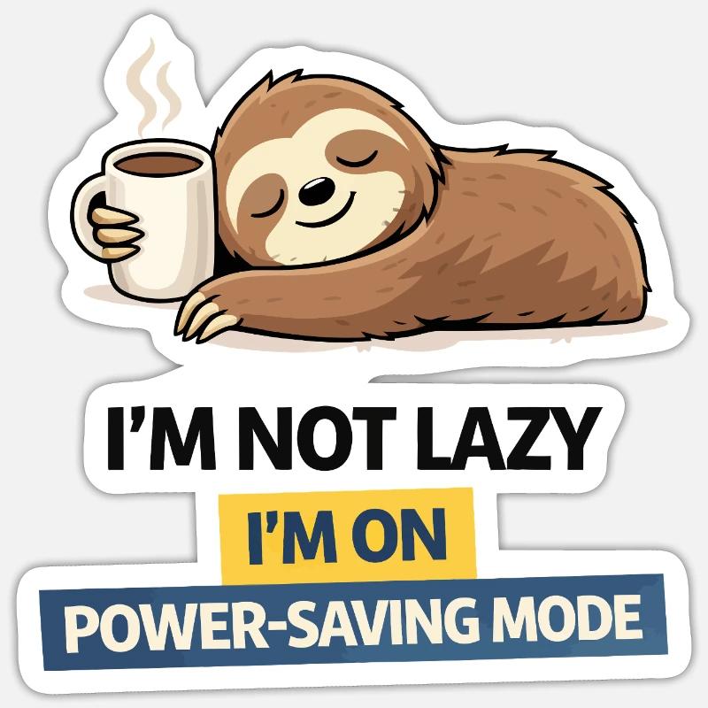 Sloth Power Saving Mode Tee - Sticker size S (10 x 10 cm) - white matte
