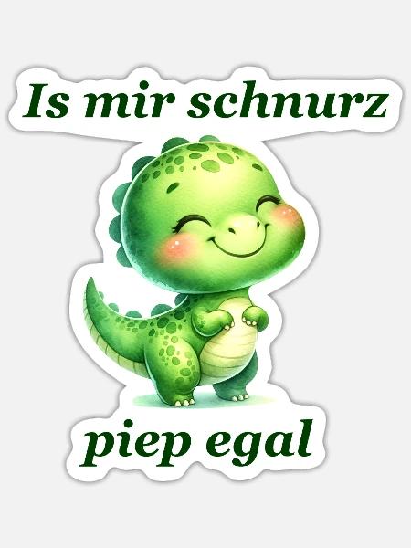 Schnurz piep egal Lustiger Spruch süßer Dino - Sticker Größe S (10 x 10 cm) - Mattweiß