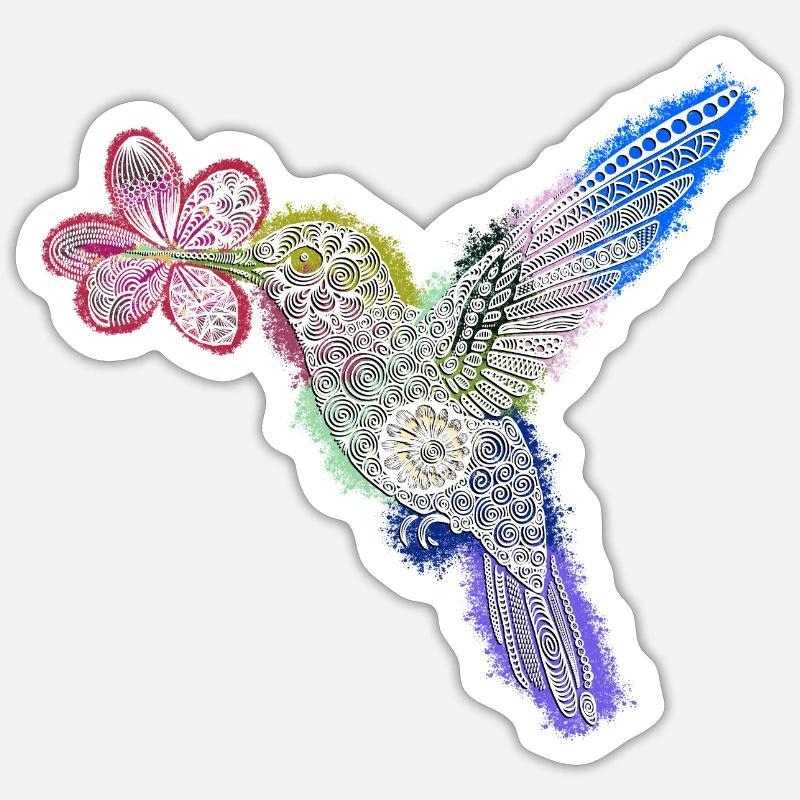 Colibri Zentangle avec fleur - Sticker taille S (10 x 10 cm) - blanc mat