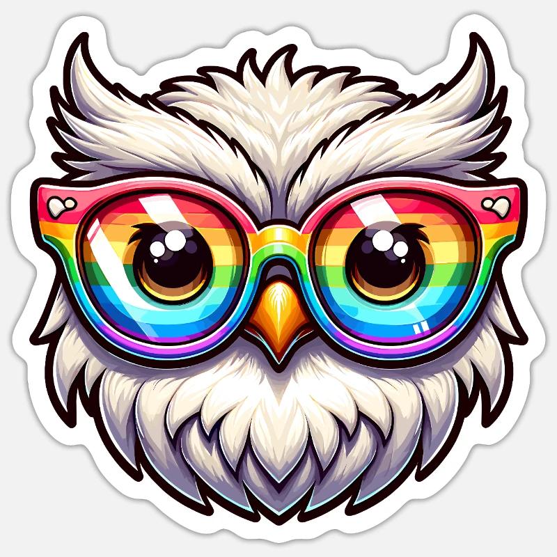 Regenbogen Eule Brille Sticker Größe S (10 x 10 cm)