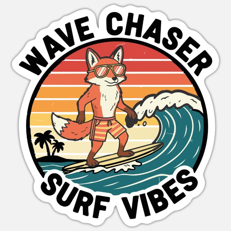 Fox Surfer Wave Chaser Surf-Vibes - Sticker Größe S (10 x 10 cm) - Mattweiß